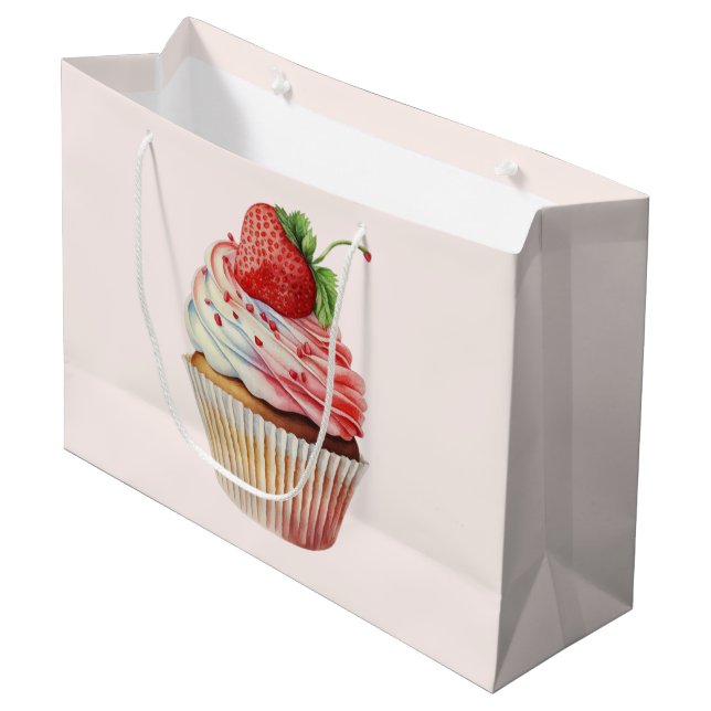 Strawberry Cupcake Sweet Dessert Große Geschenktüte (Vorderseite Schrägansicht)