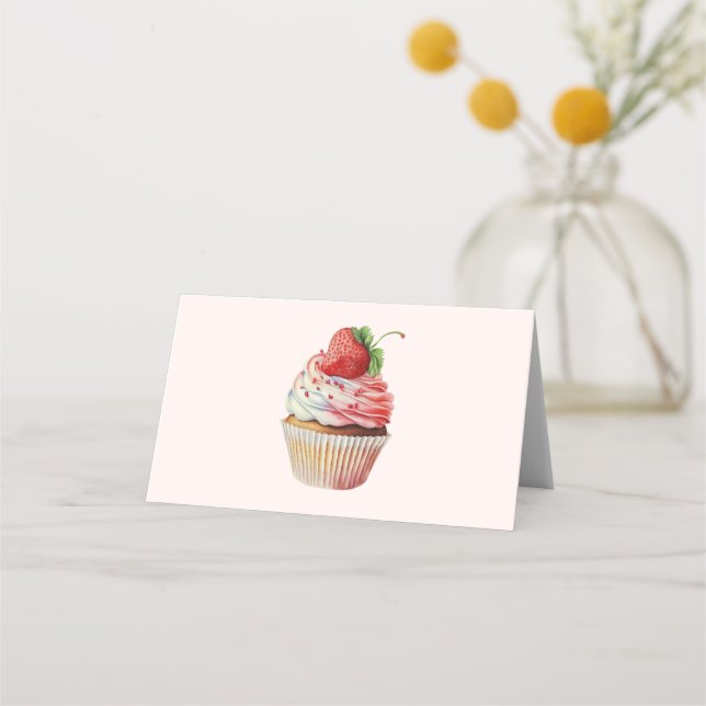 Strawberry Cupcake Sweet Dessert Platzkarte (Vorderseite)
