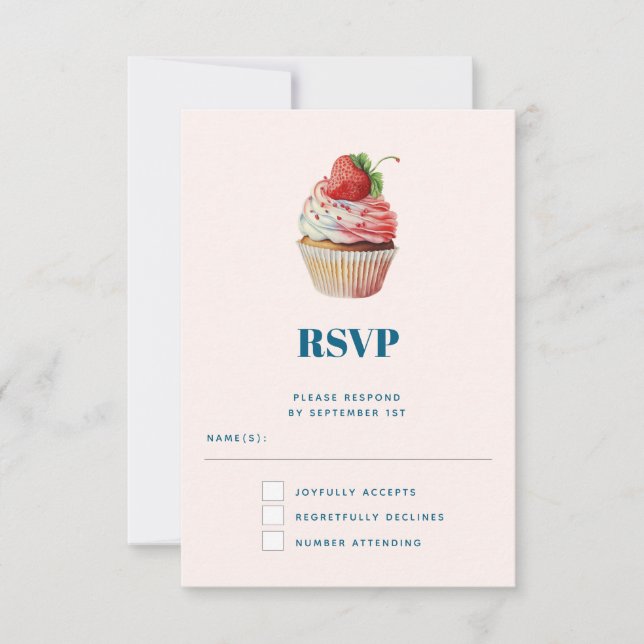 Strawberry Cupcake Sweet Dessert RSVP Karte (Vorderseite)
