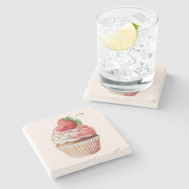 Strawberry Cupcake Sweet Dessert Steinuntersetzer (Seitenansicht)