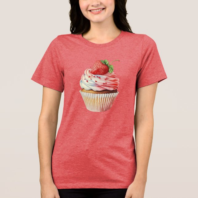 Strawberry Cupcake Sweet Dessert Tri-Blend Shirt (Vorderseite)