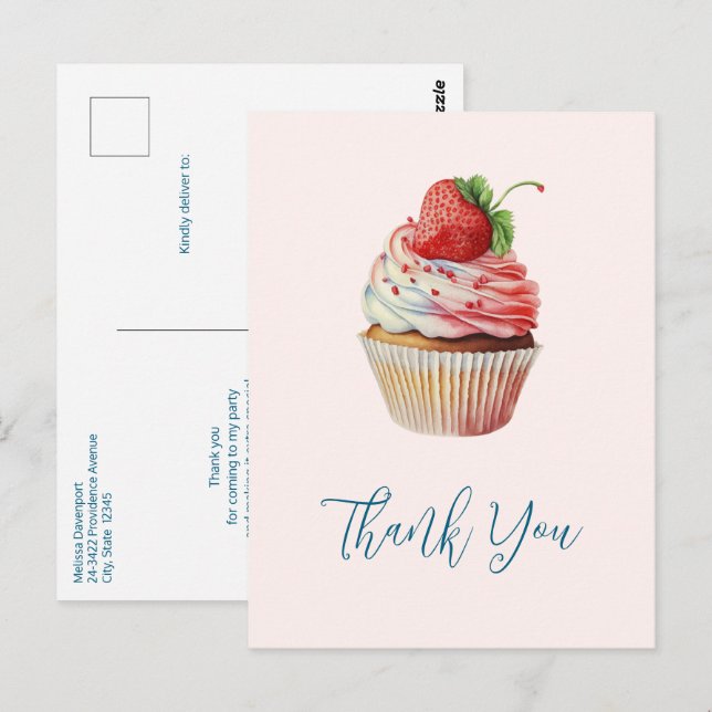 Strawberry Cupcake Sweet Dessert Vielen Dank Postkarte (Vorne/Hinten)