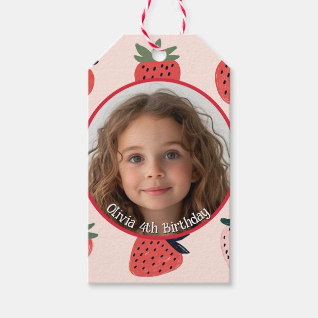 Strawberry Custom Foto and name Paper Plate Geschenkanhänger (Vorderseite)