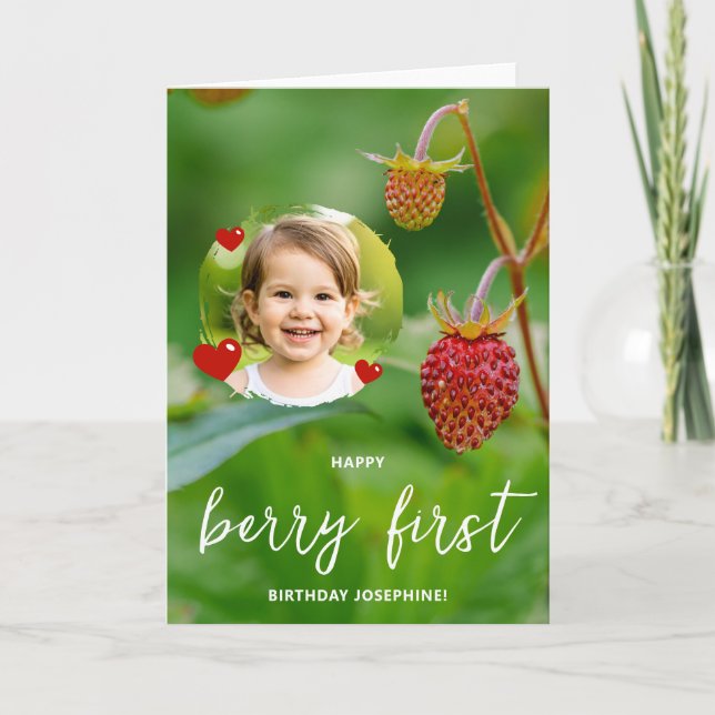 Strawberry Custom Foto Happy Berry Erster Geburtst Karte (Vorderseite)