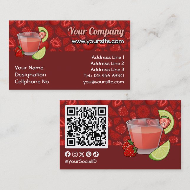 Strawberry Daiquiri Business Card Visitenkarte (Vorne/Hinten)
