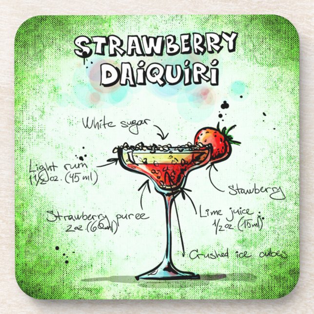 Strawberry Daiquiri Drink Rezept Getränkeuntersetzer (Vorderseite)