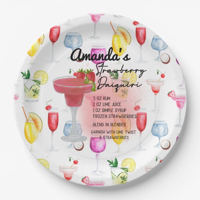 Strawberry Daiquiri Rezept Personalisiert Pappteller (Vorderseite)