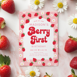 Strawberry Daisy Berry Erster Geburtstag Einladung