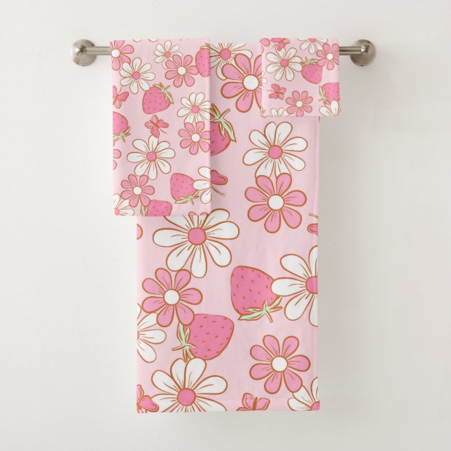 Strawberry Daisy Pattern Badhandtuch Set (Insitu)