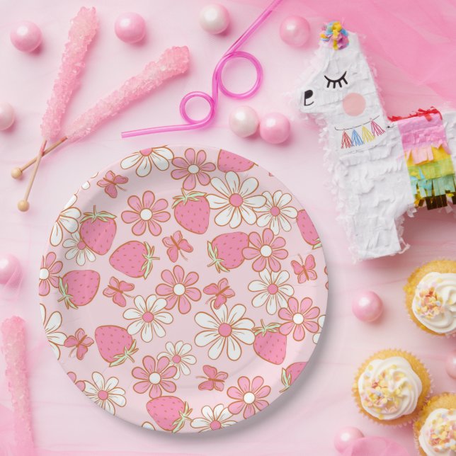 Strawberry Daisy Pattern Pappteller (Party)