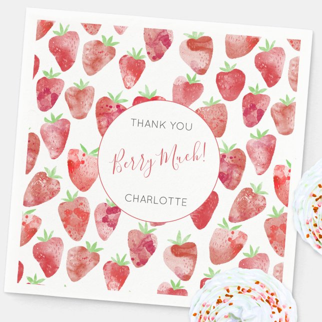 Strawberry Danke Personalisiert Serviette (Strawberry personalized party paper napkin)