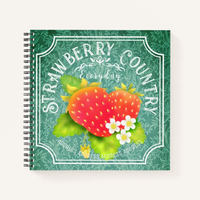 Strawberry Dark Aquamarin Frame Notebook Notizbuch (Vorderseite)