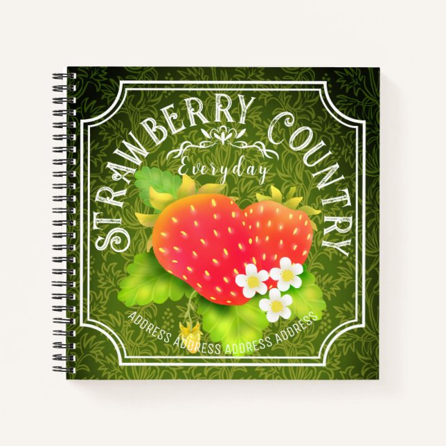 Strawberry Dark Green Frame Notebook Notizbuch (Vorderseite)