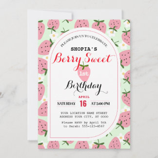 Strawberry Delight Erster Geburtstag Einladung