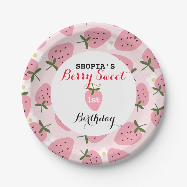 Strawberry Delight Erster Geburtstag Pappteller (Vorderseite)