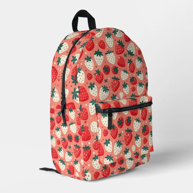 Strawberry Delight Pattern Bedruckter Rucksack (Rückseitige Ecke links)