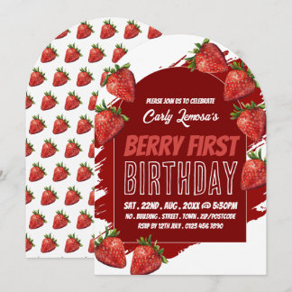 Strawberry Design, Berry Erster Geburtstag Einladu Einladung
