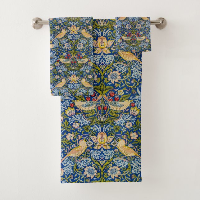 Strawberry-Dieb-Vogel von William Morris Badhandtuch Set (Insitu)