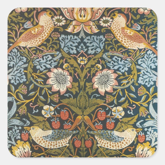 Strawberry Dives William Morris Antikes Muster Quadratischer Aufkleber (Vorderseite)