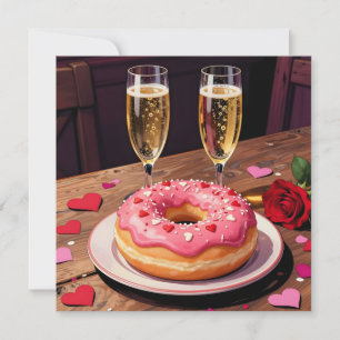 Strawberry-Donuts, Champagner und Rosen Valentinst Feiertagskarte