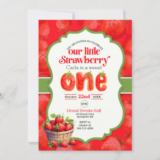 Strawberry Einladung zum ersten Geburtstag
