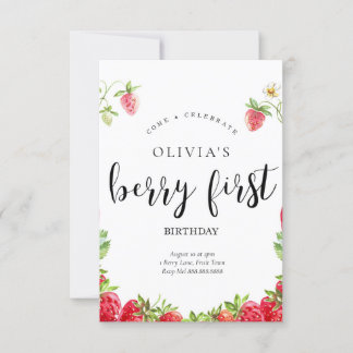 Strawberry Einladung zum ersten Geburtstag