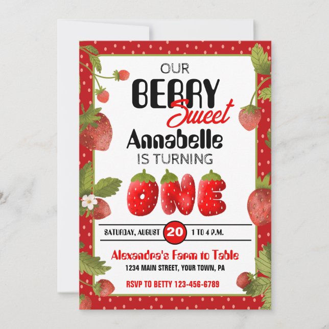 Strawberry Einladung zum Geburtstag (Vorderseite)