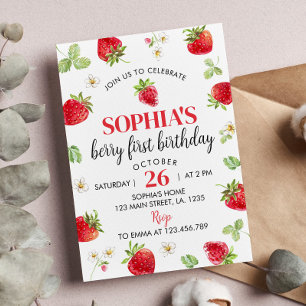 Strawberry Erster Geburtstag Einladung Berry Sweet