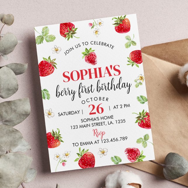 Strawberry Erster Geburtstag Einladung Berry Sweet (Von Creator hochgeladen)
