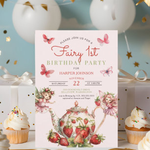 Strawberry Fairy 1. Teapot 1. Geburtstag Einladung
