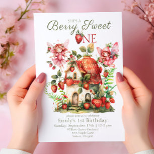 Strawberry Fairy Berry Sweet Girls erster Geburtst Einladung
