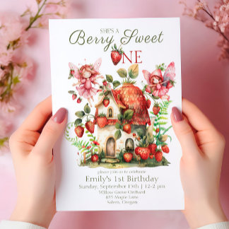 Strawberry Fairy Berry Sweet Girls erster Geburtst Einladung