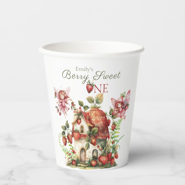 Strawberry Fairy Berry Sweet Girls erster Geburtst Pappbecher (Vorderseite)