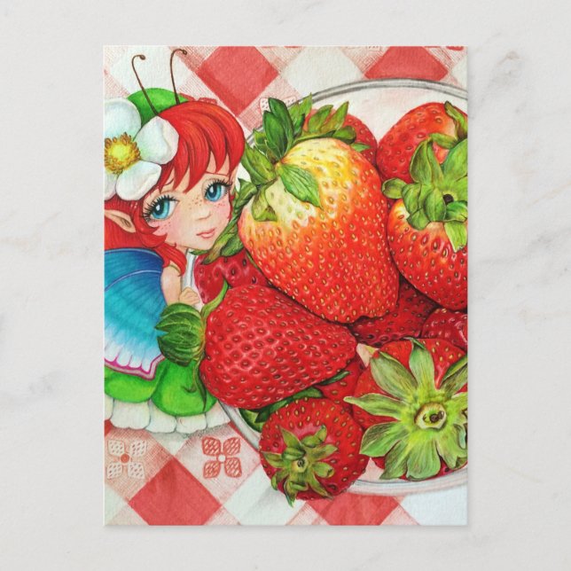 Strawberry Fairy Picnic Art Print Postkarte (Vorderseite)