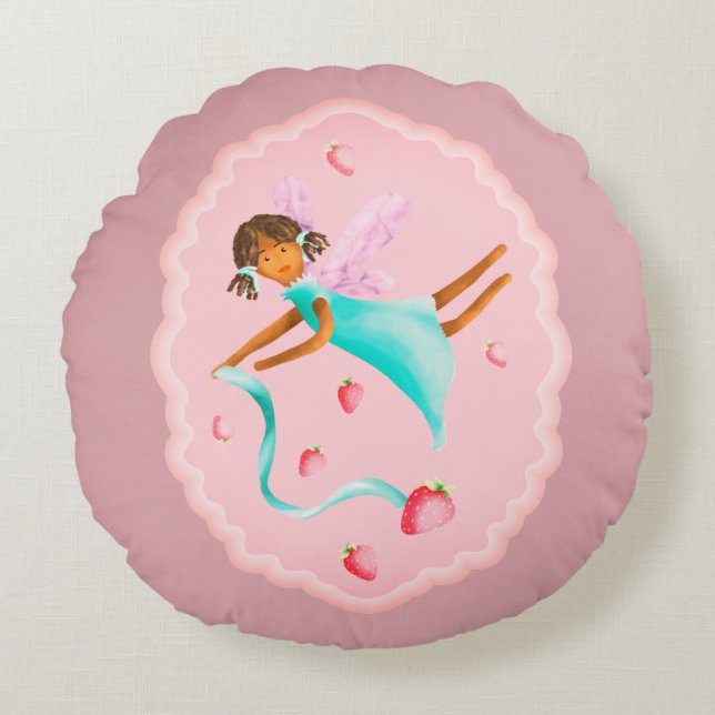 Strawberry Fairy Rundes Kissen (Vorderseite)