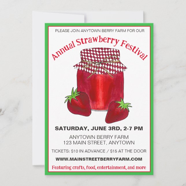Strawberry Festival Berry Farm Berries Jam Sommer Einladung (Vorderseite)
