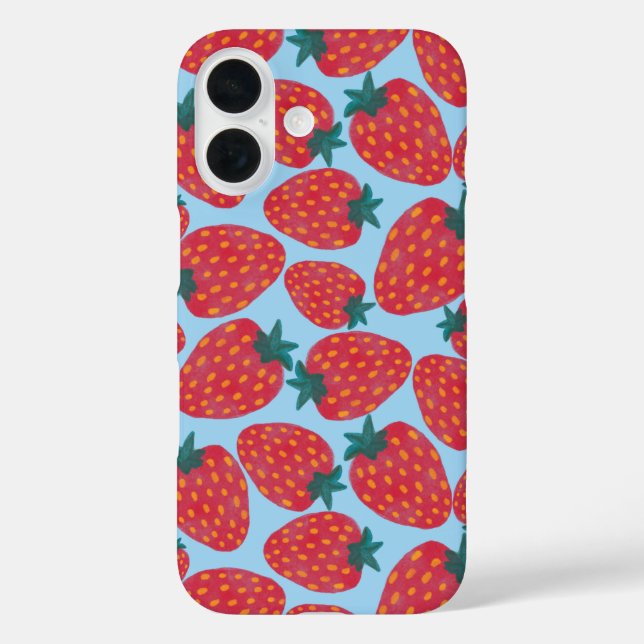 Strawberry Field Blue iPhone 16 Hülle (Rückseite)