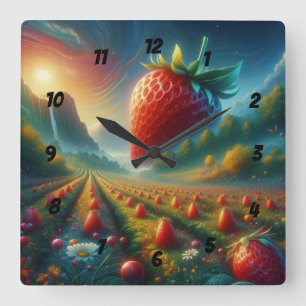 Strawberry Field of Dreams Quadratische Wanduhr
