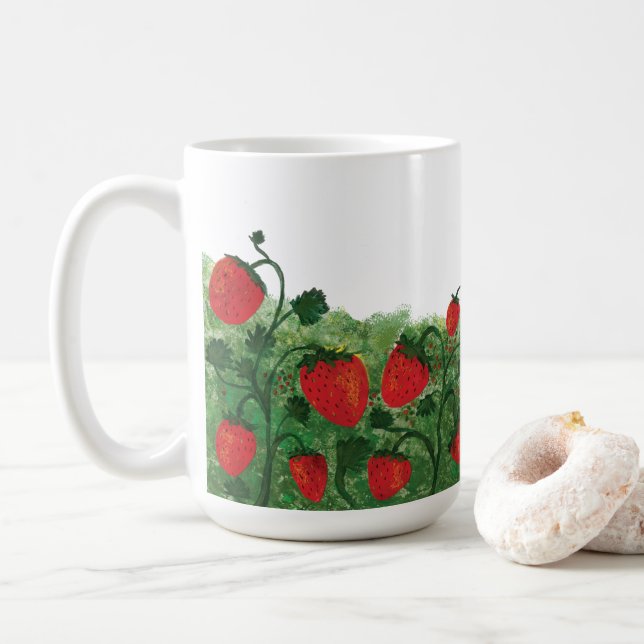 Strawberry Field Watercolor Illustration Kaffeetasse (Mit Donut)
