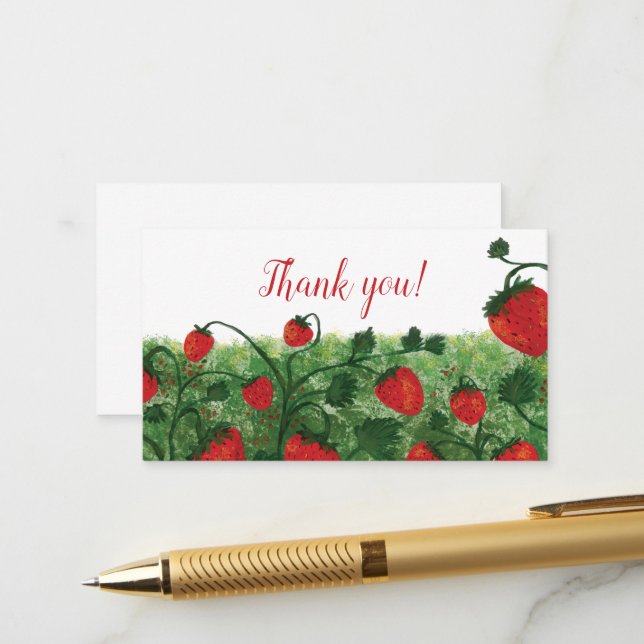 Strawberry Field Watercolor Vielen Dank Begleitkarte (Vorderseite/Rückseite Beispiel)