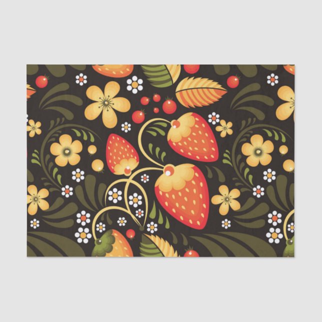 Strawberry Fields Khokhloma Gift Wrap Seidenpapier (Vorderseite)