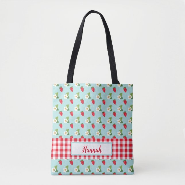 Strawberry Fields - Red Gingham Karo Monogram Tasche (Vorderseite)