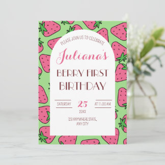 Strawberry First Birthday, Berry First Birthday Einladung
