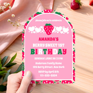 Strawberry First Birthday Celebration Arch Acryleinladungen