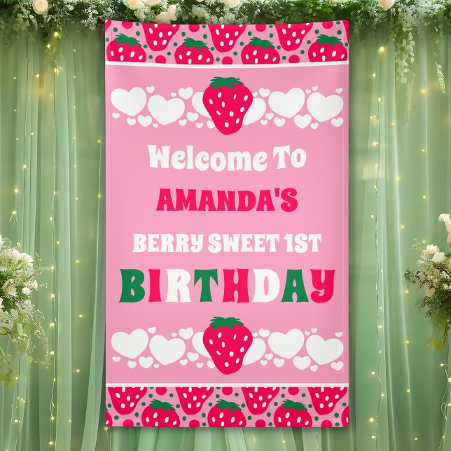 Strawberry First Birthday Celebration Welcome Banner (Von Creator hochgeladen)