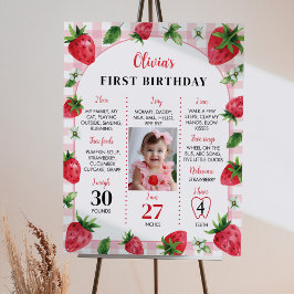 Strawberry First Birthday Foto Milestone Zeichen Poster