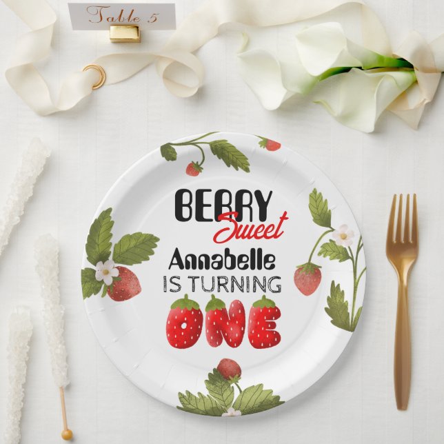 Strawberry First Birthday Pappteller (Hochzeit)