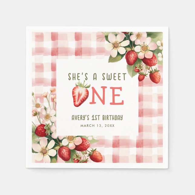 Strawberry First Birthday Party Berry Serviette (Vorderseite)