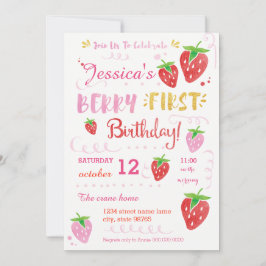 Strawberry First Birthday Party Berry Watercolor Einladung