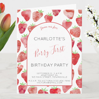 Strawberry First Birthday Party Einladung